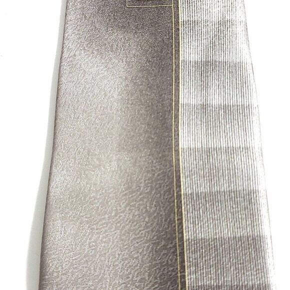 Pierre Cardin Abstract Tan Silver Print Short Wide Silk Tie - Picture 2 of 7